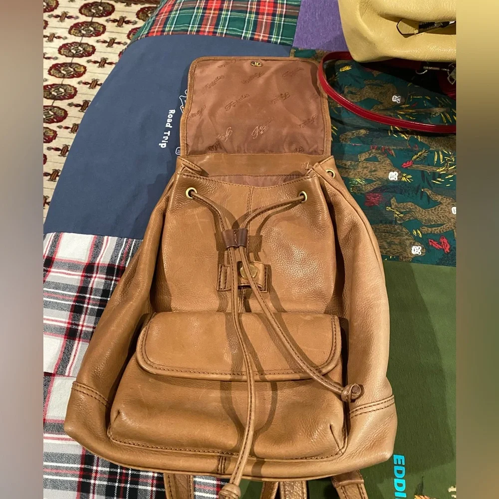 Set 2 Fossil Tan Leather Satchel Backpacks, 1 lg 1 sm